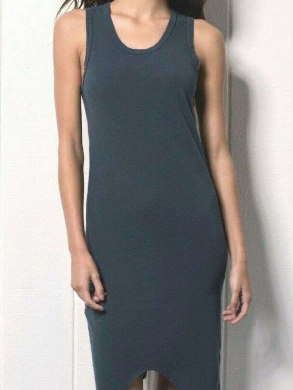 Frank & Eileen Sleeveless Asymmetric Hem Tank Dress - dusty teal - medium small